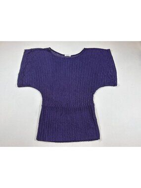 Poetry Purple Knit Short Sleeve Top Textured Open Stitch Design XL (R442)